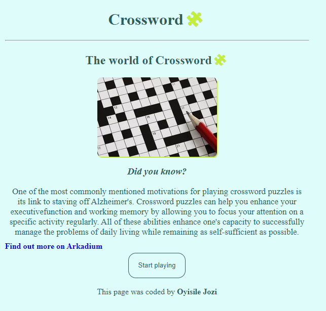 crossword landing page